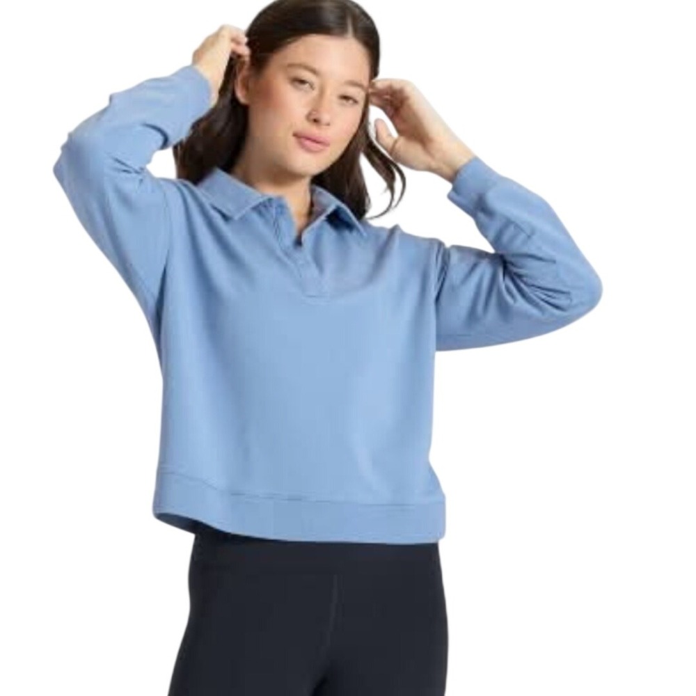All in Motion Women's Blue Snap Collar Long Sleeve Polo Sweatshirt Size S
